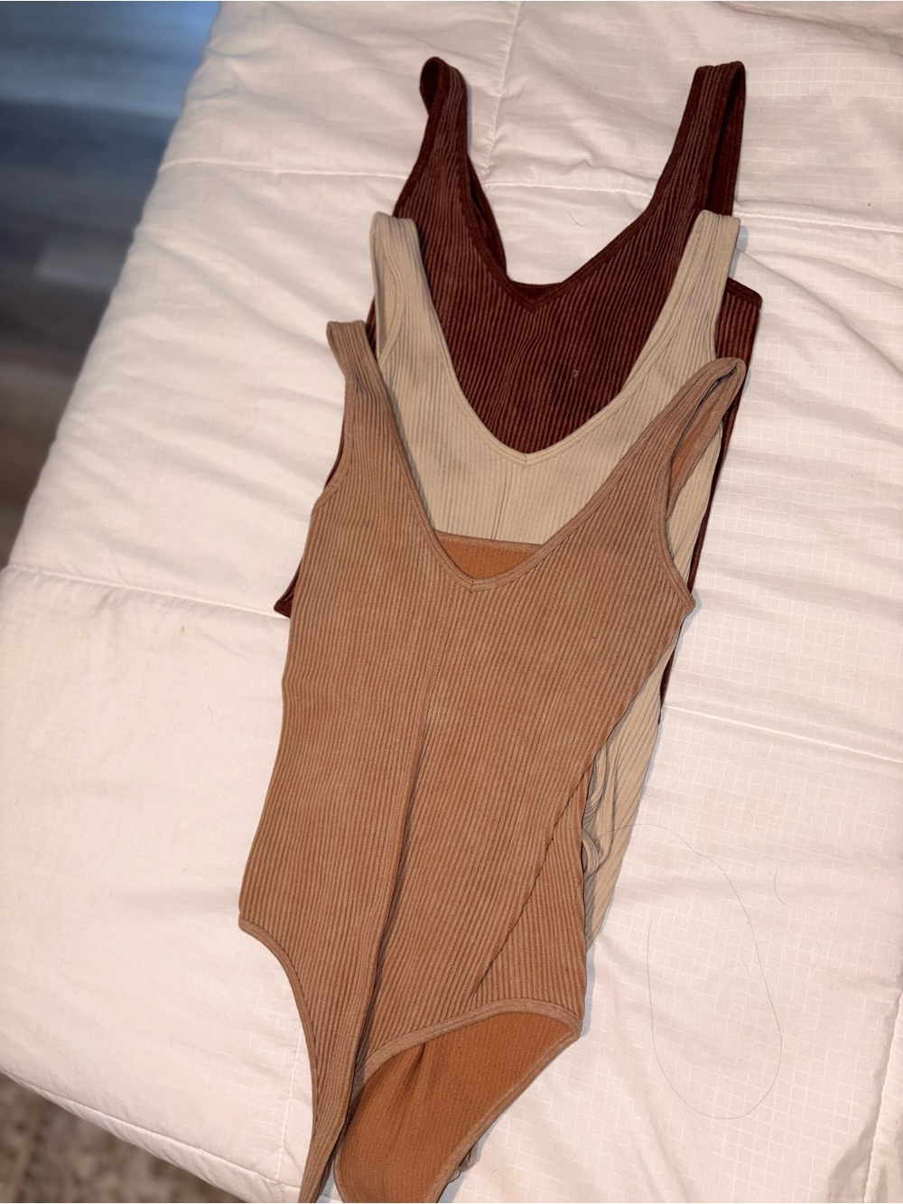 T.J.Maxx Ribbed Bodysuit Trio in Brown, Tan, and Beige